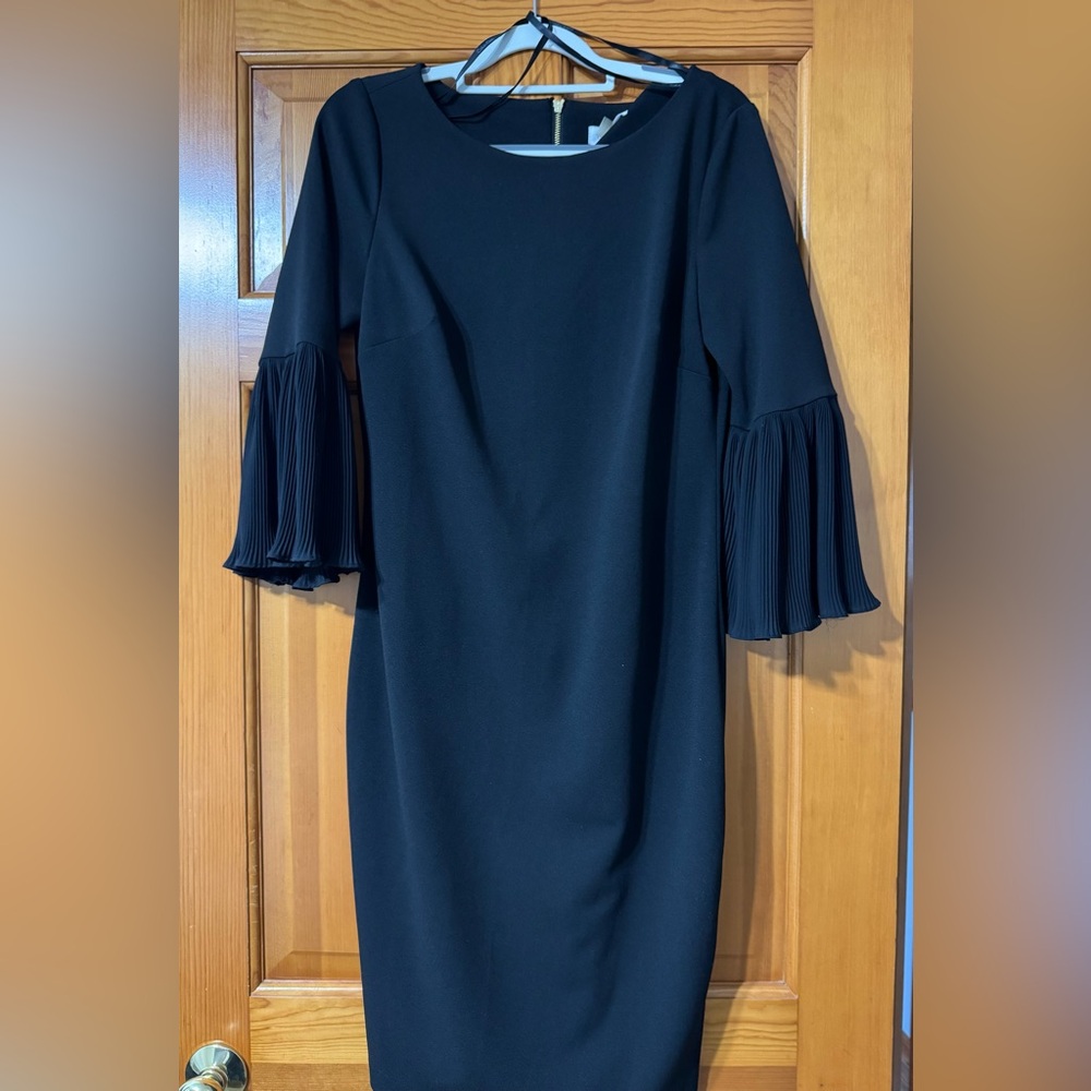 Calvin Klein Black Dress with Pleated Flutter Sleeves Size 10